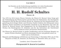 Traueranzeige Rudolf Schultes