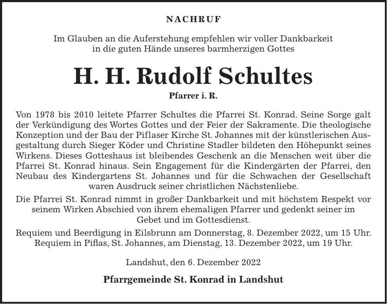 Traueranzeige Rudolf Schultes