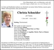 Traueranzeige Christa Schneider