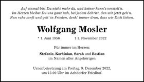 Traueranzeige Wolfgang Mosler