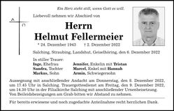 Traueranzeige Helmut Fellermeier