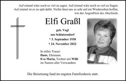 Traueranzeige Elfriede Grassl