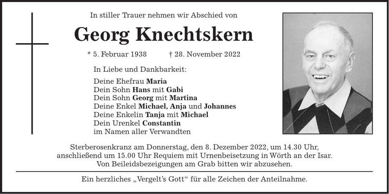 Traueranzeige Georg Knechtskern
