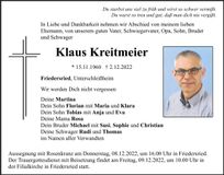 Traueranzeige Klaus Kreitmeier