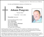 Traueranzeige Johann Pongratz