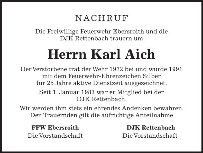 Traueranzeige Karl Aich