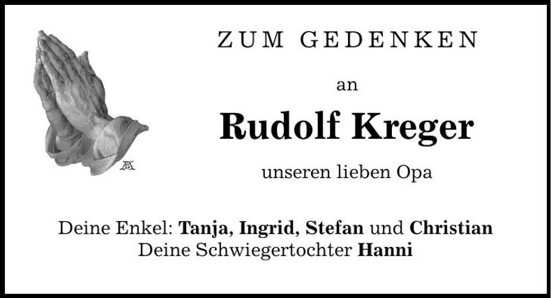 Traueranzeige Rudolf Kreger