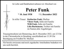 Traueranzeige Peter Funk