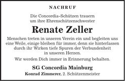 Traueranzeige Renate Zeller