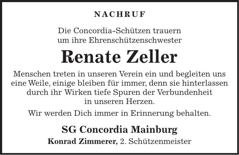 Traueranzeige Renate Zeller