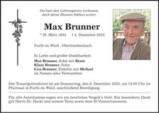 Traueranzeige Max Brunner