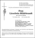 Traueranzeige Lieselotte Hildebrandt