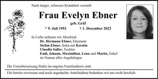 Traueranzeige Evelyn Ebner