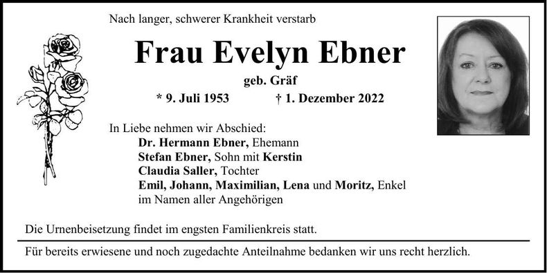 Traueranzeige Evelyn Ebner