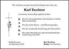 Traueranzeige Karl Taschner