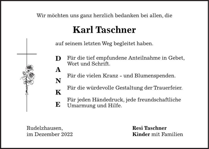 Traueranzeige Karl Taschner