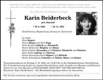 Traueranzeige Karin Beiderbeck
