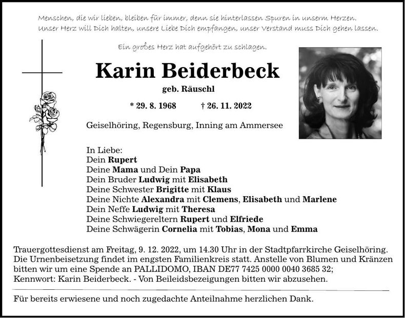 Traueranzeige Karin Beiderbeck