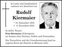 Traueranzeige Rudolf Kiermaier