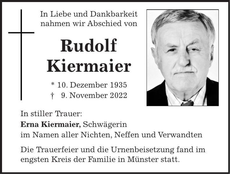 Traueranzeige Rudolf Kiermaier