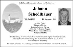 Traueranzeige Johann Schedlbauer
