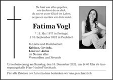Traueranzeige Fatima Vogl