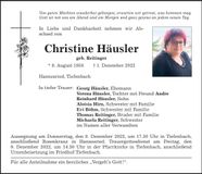 Traueranzeige Christine Häusler