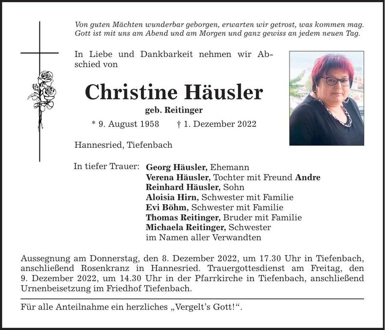 Traueranzeige Christine Häusler