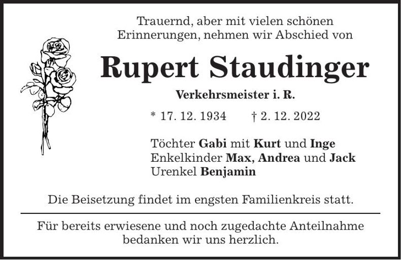 Traueranzeige Rupert Staudinger