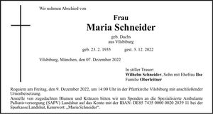 Traueranzeige Maria Schneider