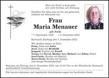 Traueranzeige Maria Menauer