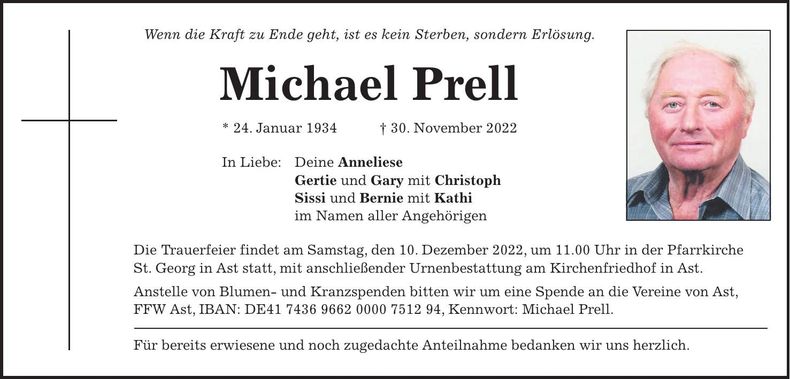 Traueranzeige Michael Prell