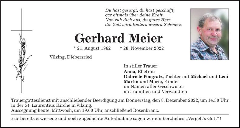 Traueranzeige Gerhard Meier