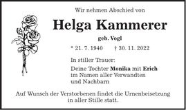 Traueranzeige Helga Kammerer