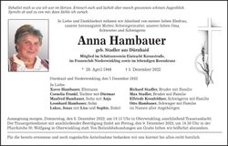 Traueranzeige Anna Hambauer