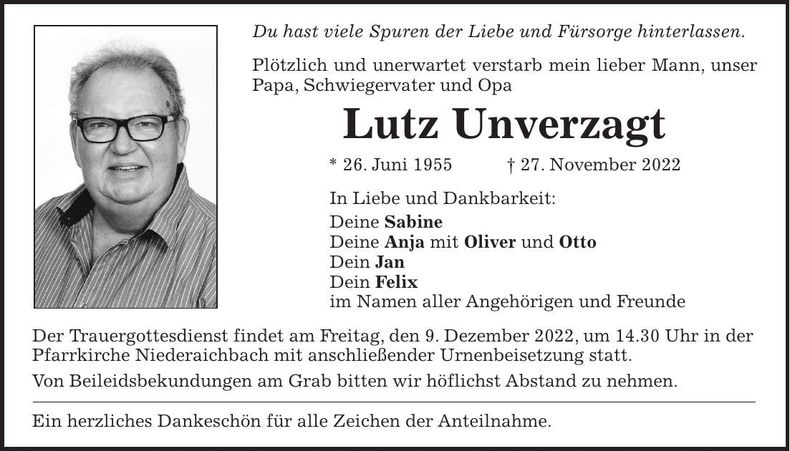 Traueranzeige Lutz Unverzagt