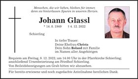 Traueranzeige Johann Glassl
