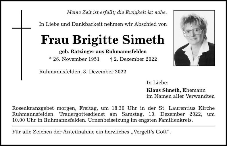 Traueranzeige Brigitte Simeth
