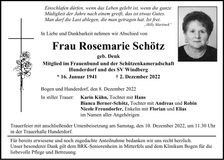 Traueranzeige Rosemarie Schötz