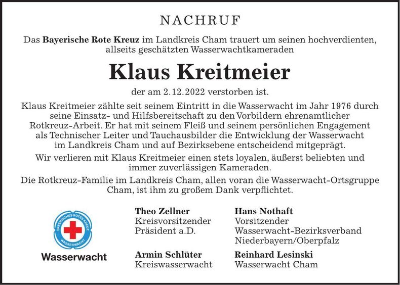 Traueranzeige Klaus Kreitmeier