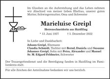 Traueranzeige Marieluise Greipl