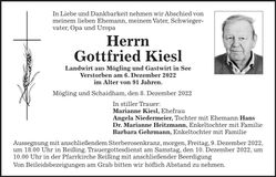 Traueranzeige Gottfried Kiesl