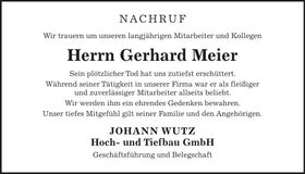 Traueranzeige Meier Gerhard