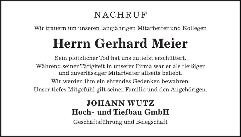 Traueranzeige Meier Gerhard