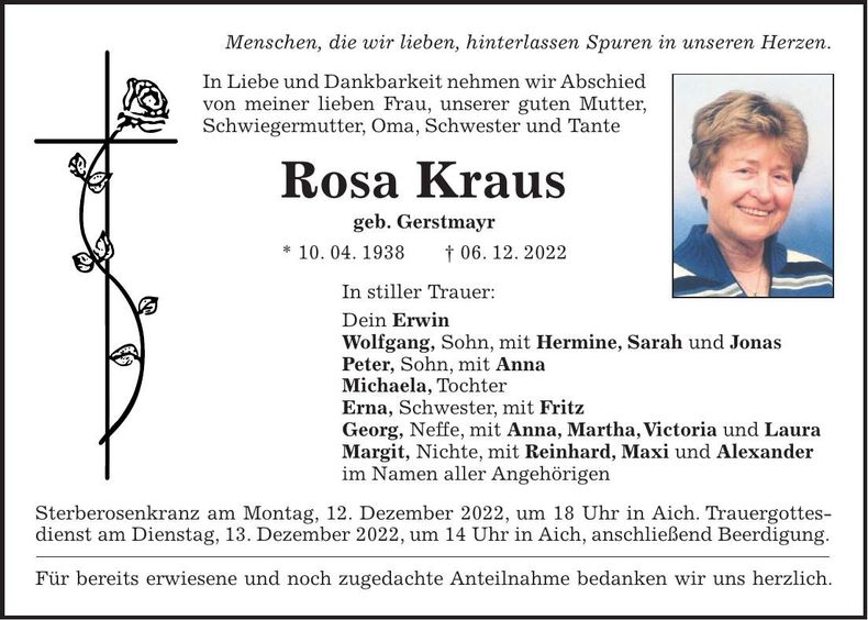 Traueranzeige Rosa Kraus