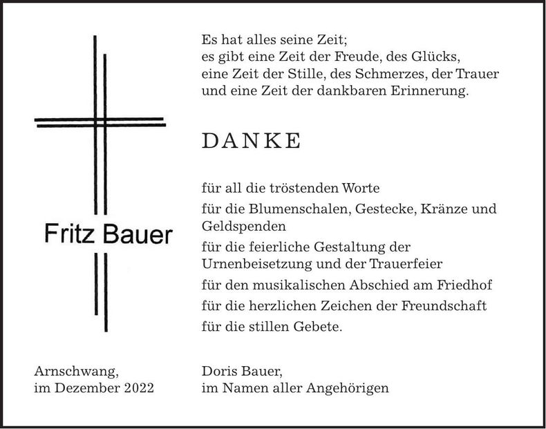 Traueranzeige Fritz Bauer