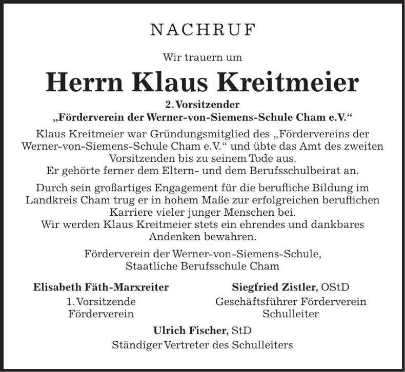 Traueranzeige Klaus Kreitmeier