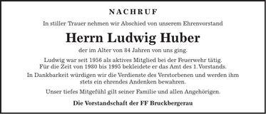 Traueranzeige Ludwig Huber