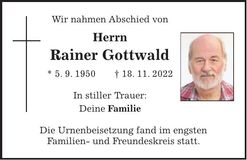 Traueranzeige Rainer Gottwald