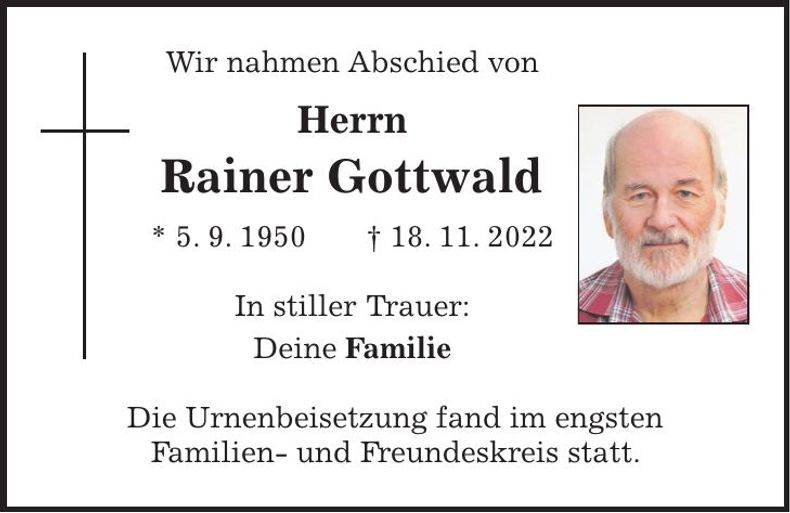 Traueranzeige Rainer Gottwald